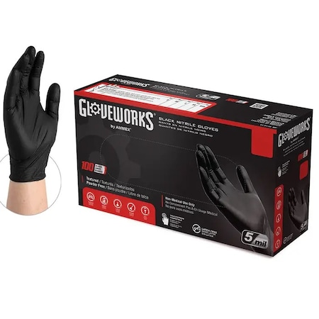 Gloveplus Disposable Gloves, 5 mil Palm, Nitrile, Powder-Free, M, 100 PK, Black GPNB44100